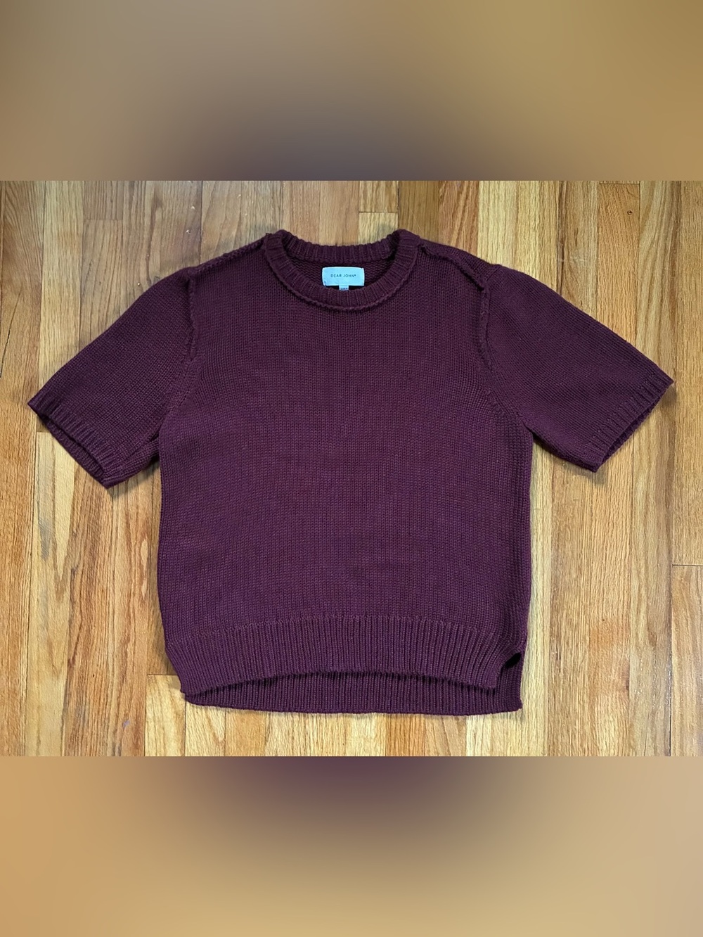 Dear John Burgundy Crew Neck Pullover Short Sleeve Chunky Sweater Women’s XL